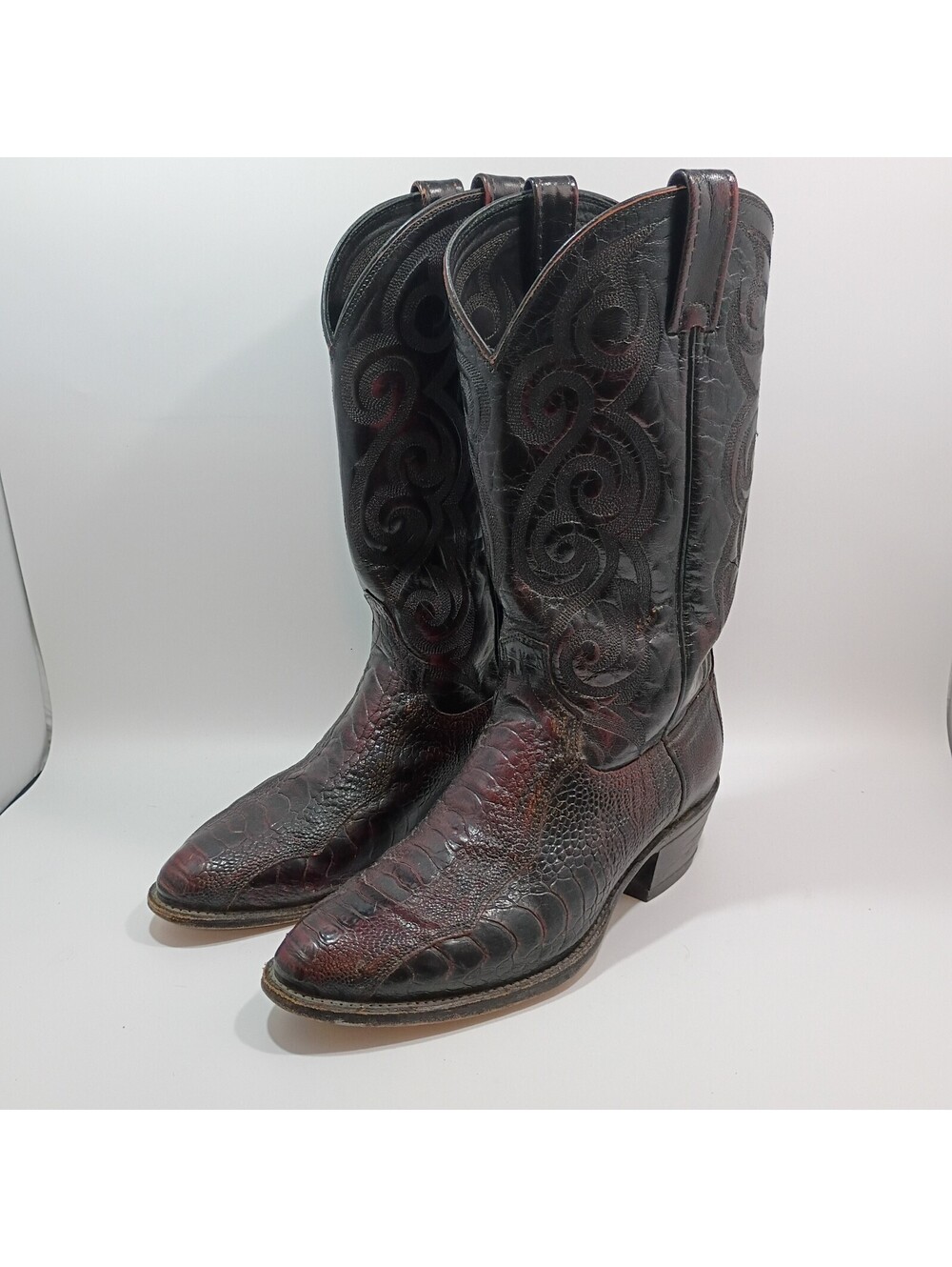 Dan Post Ostrich Leg Black Cherry Exotic Men's Boots Inlay 8.5 EW